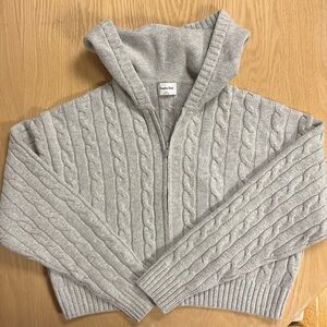 Aritzia Wool Cable Knit Zip Up Hoodie Sweater